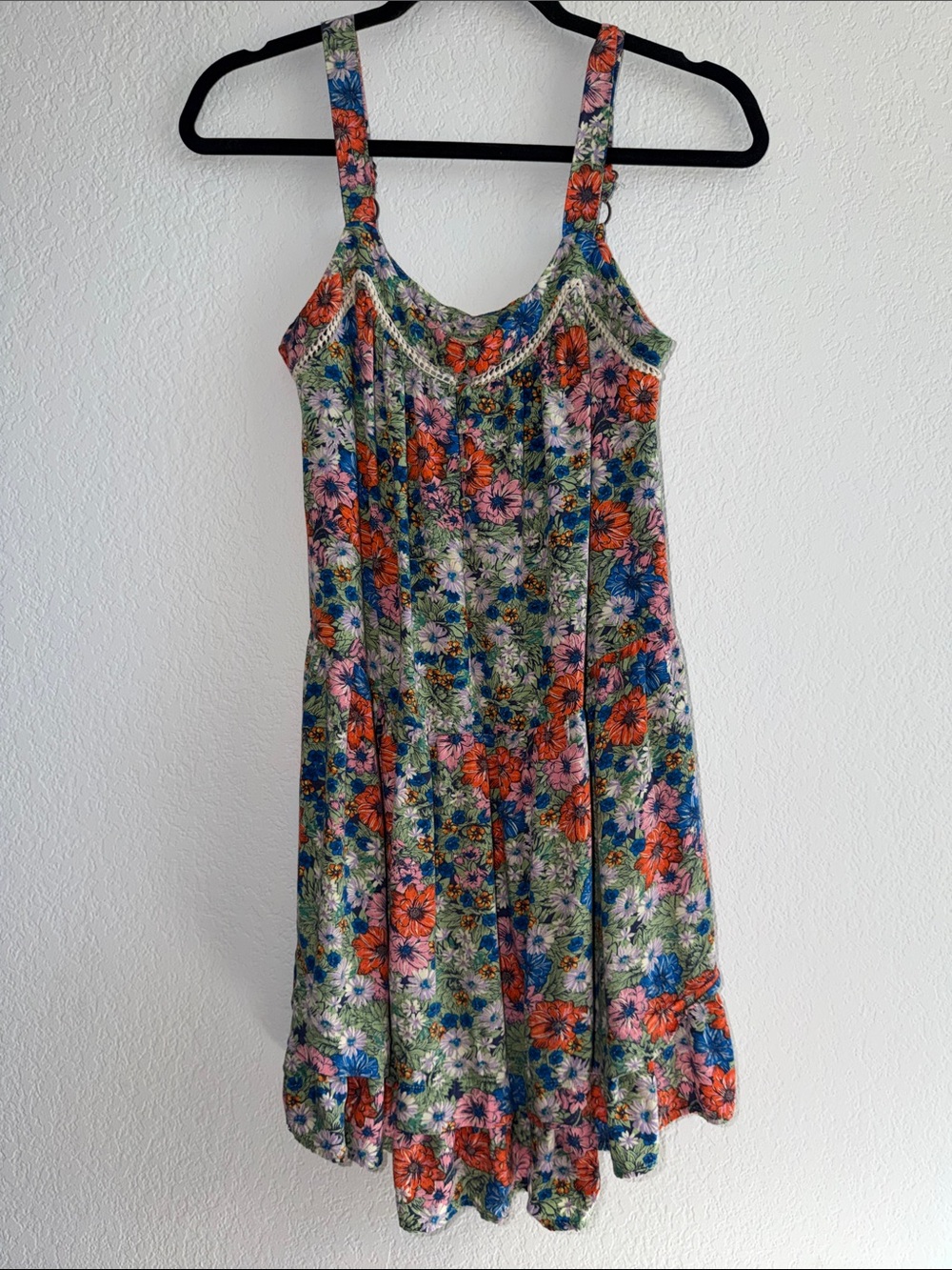 wild fable Green Floral Mini Dress with Orange and Blue Blooms